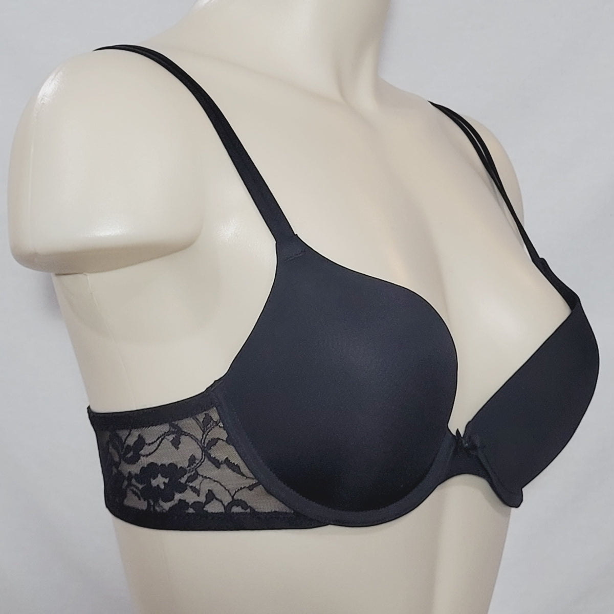 DKNY Signature Lace T-Back Bralette Bra Sexy Underwear Size MEDIUM Charcoal  Nude