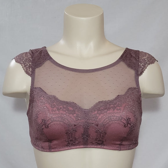 Gilligan & O'Malley Cap Sleeve High Neck Lace Bralette Wire Free Brown Rose LARGE - Better Bath and Beauty