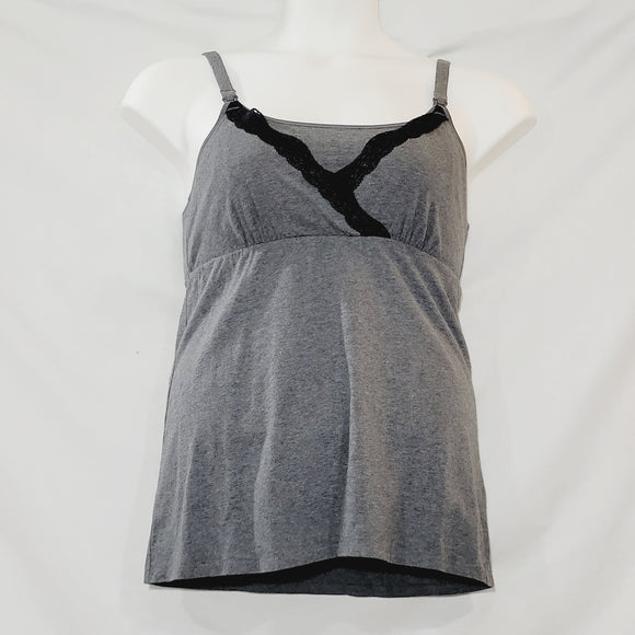 Gilligan & O'Malley Nursing Surplice Cami Camisole with Lace SMALL Dark Heather Gray - Better Bath and Beauty