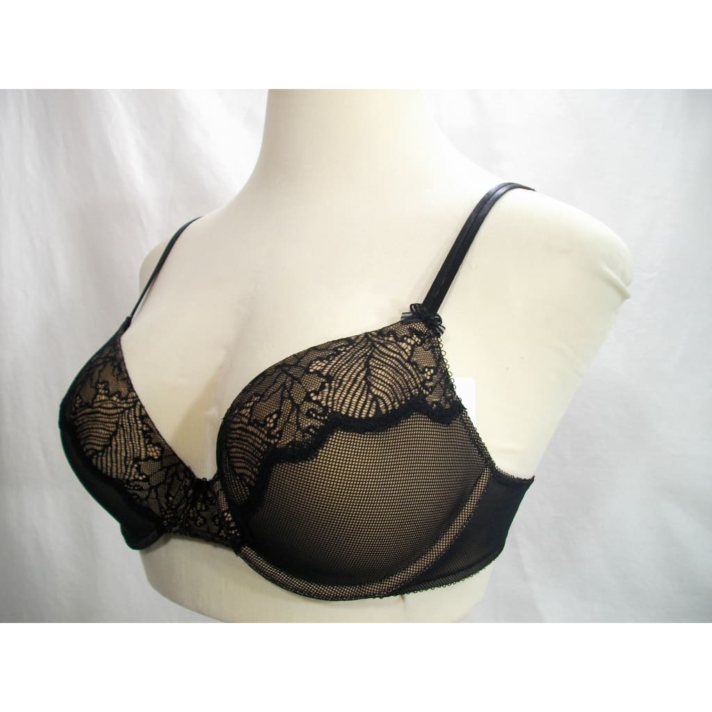 Olga, Demi cup bra, black with lace overlay on the cups, size 40DD