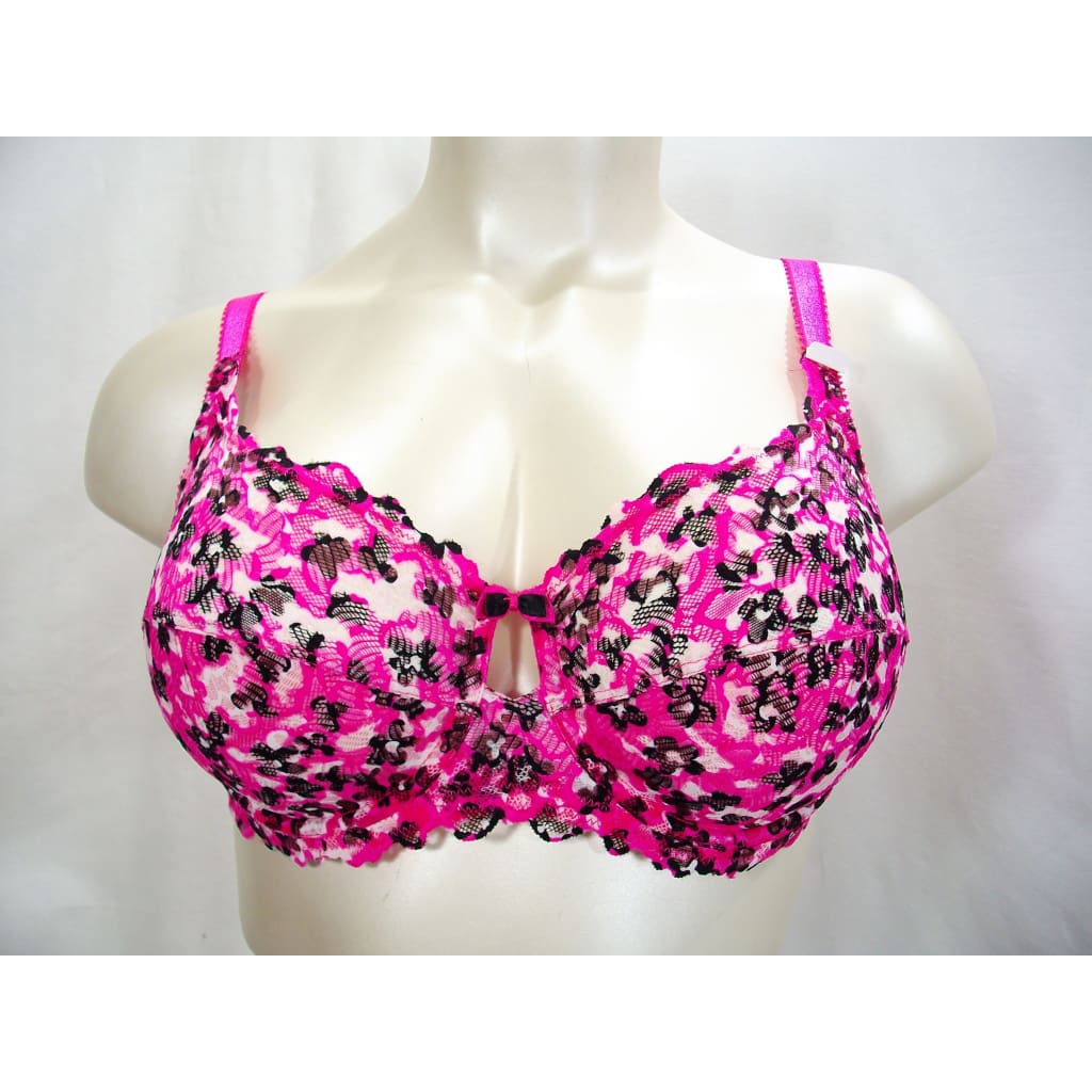 Deesse Unlined Lace 3-Part Cup Underwire Bra 42C Bright Pink