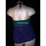 Liz Lange Maternity Halter Tankini Swim Suit Top Size SMALL Blue, Black, Green Stripes NWOT - Better Bath and Beauty