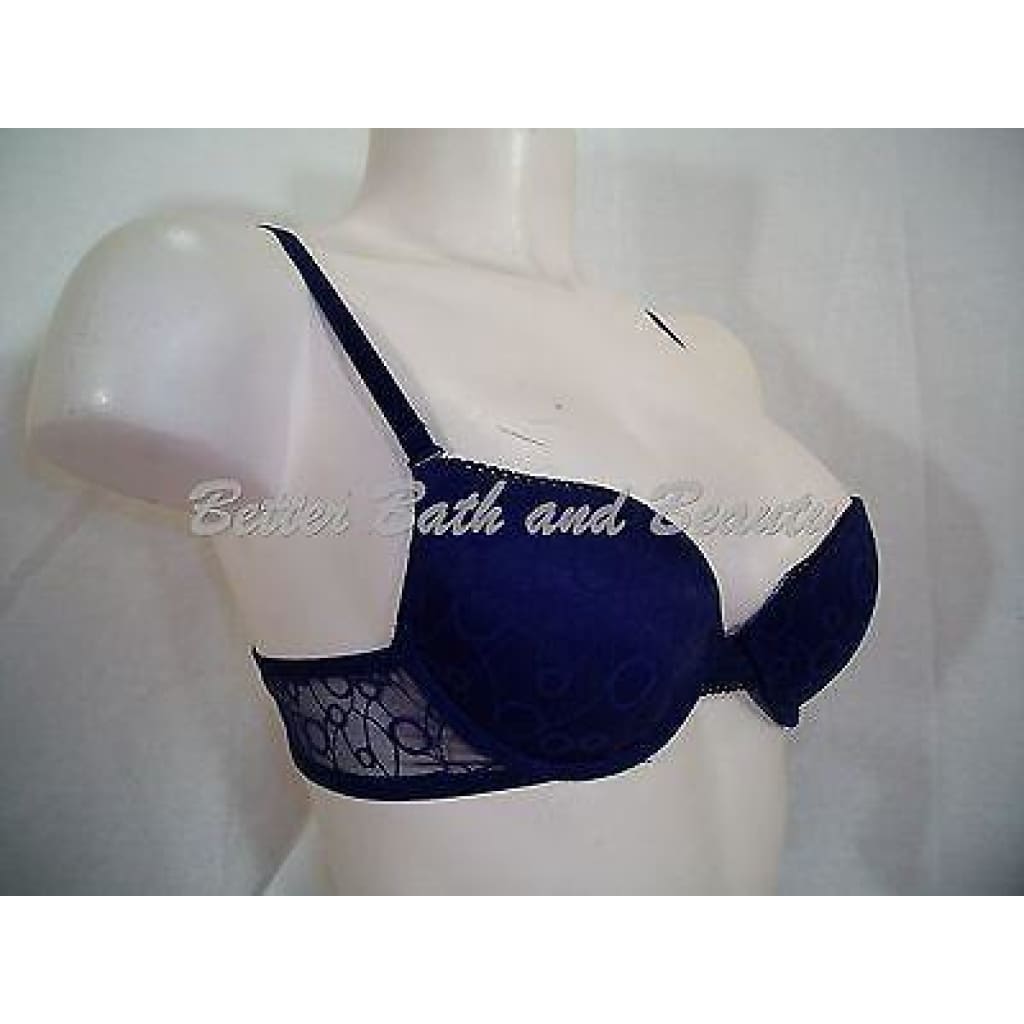 On Gossamer Lace Covered Demi Cup Underwire Bra 32A Navy