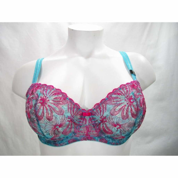 Paramour 115009 Ellie Demi Unlined Semi Sheer Lace Underwire Bra 38DD Blue Botanical - Better Bath and Beauty