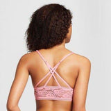 Xhilaration Lace Long Line Longline Strappy Back Bralette Bra MEDIUM Pink - Better Bath and Beauty
