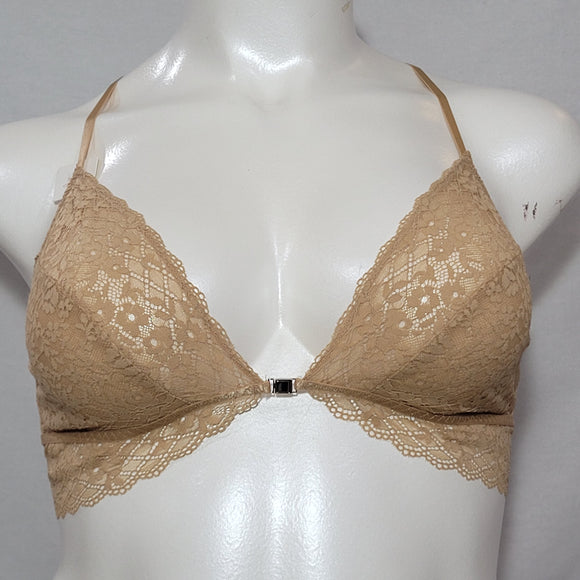 Gilligan OMalley Front Close Lace Y-Back Wire Free Bra Bralette XS X-SMALL Beige - Better Bath and Beauty