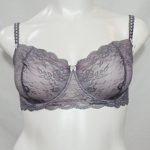 Felina 5894 Harlow Sheer Lace Full Busted Demi Underwire Bra 36D Excalibur Gray - Better Bath and Beauty