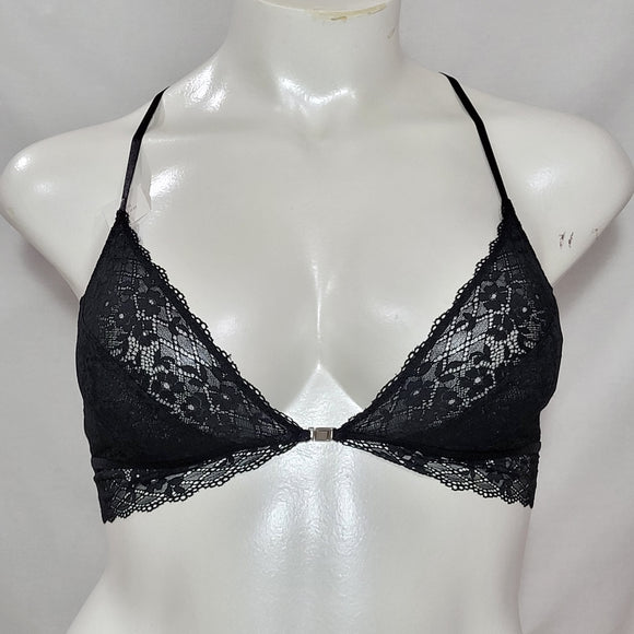 Gilligan O'Malley Front Close Sheer Lace Y-Back Wire Free Bra Bralette MEDIUM Ebony Black - Better Bath and Beauty