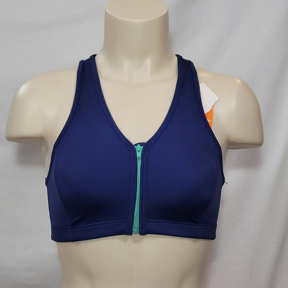 Hanes G469 HC32 Wire Free Zip Front Vented Back Sports Bra SMALL Blue NWT - Better Bath and Beauty