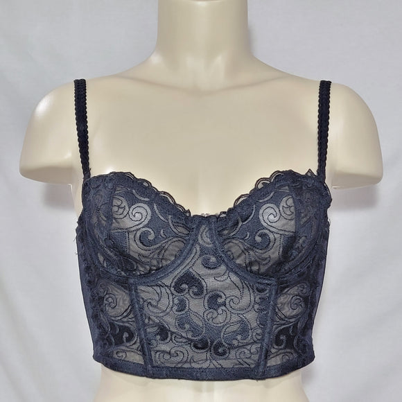 Gilligan O'Malley Semi Sheer Embroidered Lace Underwire Longline Bustier Bra 34B Black - Better Bath and Beauty
