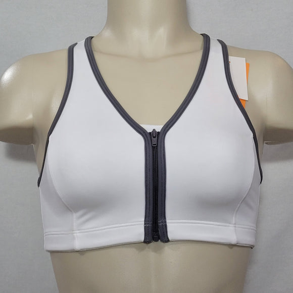 Hanes G469 HC32 Wire Free Zip Front Vented Back Sports Bra SMALL White with Gray Trim - Better Bath and Beauty