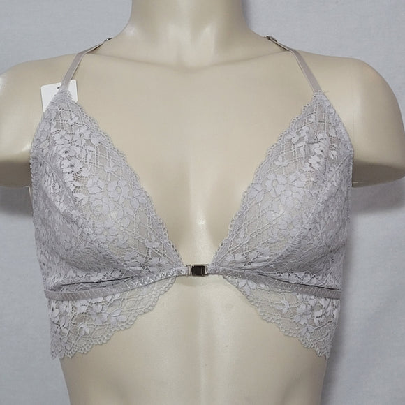 Gilligan O'Malley Front Close Sheer Lace Y-Back Wire Free Bra Bralette SMALL Morning Fog Gray - Better Bath and Beauty