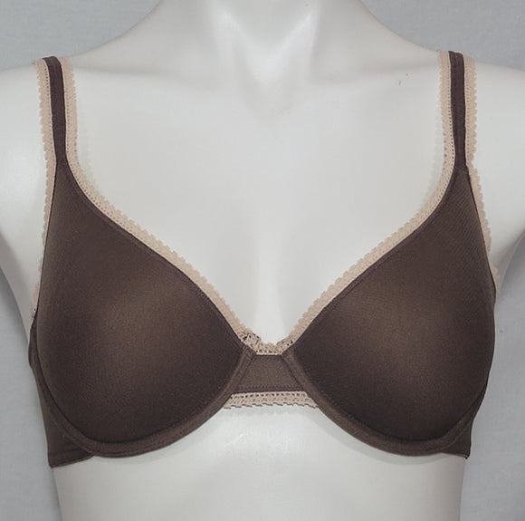 On Gossamer Molded Cup Underwire Bra 34C Chocolate Brown with Ivory Trim - Better Bath and Beauty