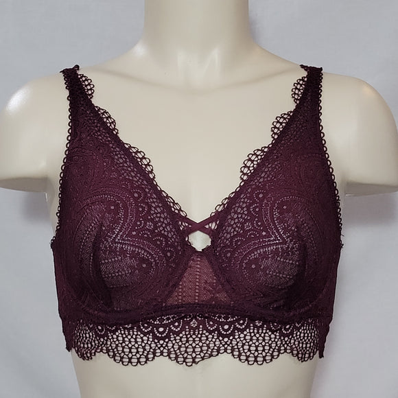 Gilligan & OMalley Semi Sheer Lace Underwire Bralette Size XS X-SMALL Boysenberry Red NWT - Better Bath and Beauty