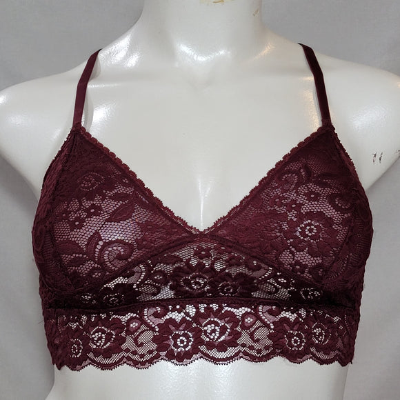Xhilaration Wire Free Racerback Sheer Lace Bralette LARGE Boysenberry Red NWT - Better Bath and Beauty