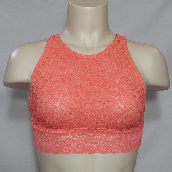 Xhilaration High Neck Crossback Lace Bra Bralette LARGE Hawaiian Coral NWT - Better Bath and Beauty