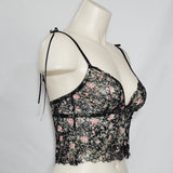 Love by Gap Black & Pink Floral Lace Longline Triangle Bralette SMALL Pink Floral - Better Bath and Beauty