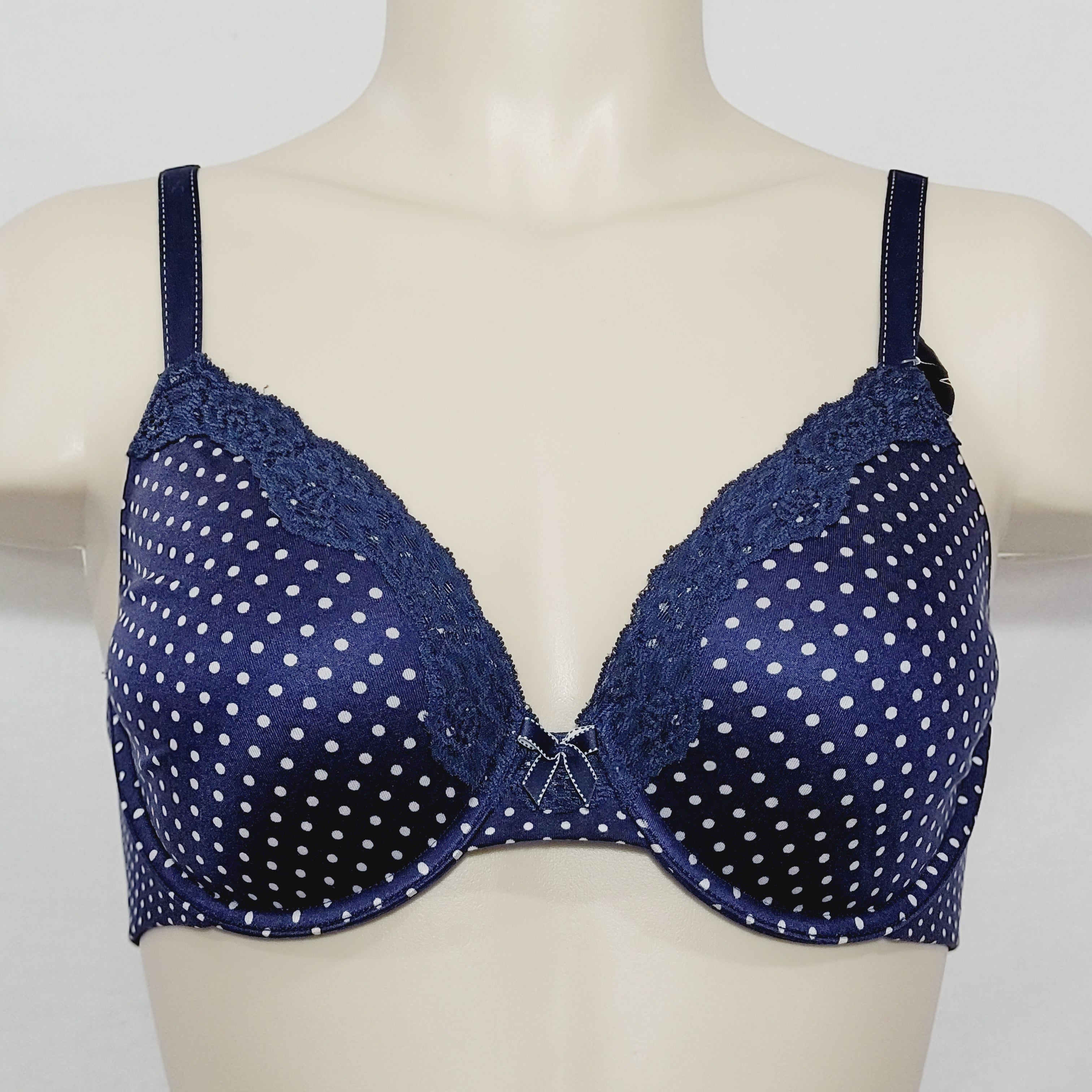 Maidenform Underwire T-Shirt Bra 38D Lightly Lined Bow Navy Blue Very Good  Cond