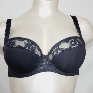 Cacique Lace Illusion Neckline French Full Coverage Underwire Bra 40C Black NWOT - Better Bath and Beauty