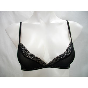 Calvin Klein QF1842 Sheer Marquisette with Lace Unlined Triangle Bra XS X-SMALL Black - Better Bath and Beauty