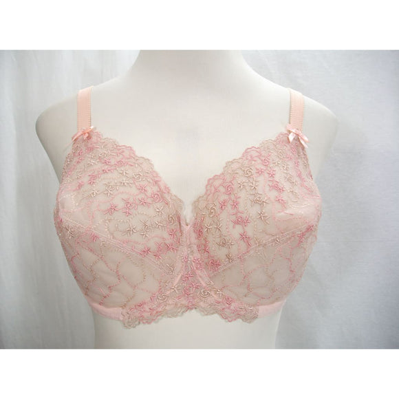 Enamor FF07 Rose Semi Sheer Embroidered Lace Underwire Full Figure Bra 36DD Pink - Better Bath and Beauty