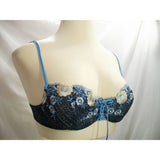 Felina 5266 Semi Sheer Embroidered Lace Up Balconette UW Bra 36B Blue Floral - Better Bath and Beauty
