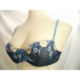 Felina 5266 Semi Sheer Embroidered Lace Up Balconette UW Bra 36B Blue Floral - Better Bath and Beauty