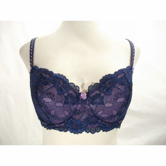 Felina 5894 Harlow Sheer Lace Full Busted Demi Underwire Bra 34C Navy Blue - Better Bath and Beauty