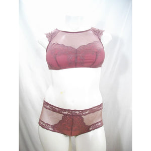 Gilligan & O'Malley High Neck Lace Cap Sleeve Wire Free Bralette & Brief Set XS X-SMALL Brown Rose - Better Bath and Beauty