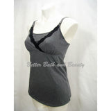 Gilligan & O'Malley Nursing Surplice Cami Camisole with Lace SMALL Dark Heather Gray - Better Bath and Beauty