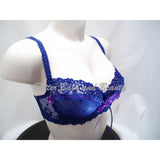Jezebel 10427 Desire Unlined Semi Sheer Lace Demi Underwire Bra 32D Royal Blue - Better Bath and Beauty