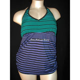 Liz Lange Maternity Halter Tankini Swim Suit Top Size SMALL Blue, Black, Green Stripes NWOT - Better Bath and Beauty