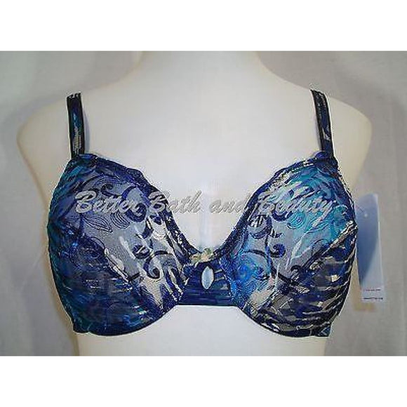 Lunaire Whimsy 19311 Honolulu Embroidered Lace Plunge Underwire Bra 32D Blue - Better Bath and Beauty