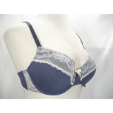 Marie Meili Lace Trimmed Contour Cup Uderwire Bra 38B Steel Blue & Ivory - Better Bath and Beauty