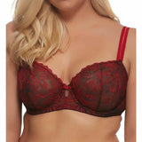 Paramour 115009 Ellie Demi Unlined Semi Sheer Lace UW Bra 34DD Red Japanese Blossoms - Better Bath and Beauty