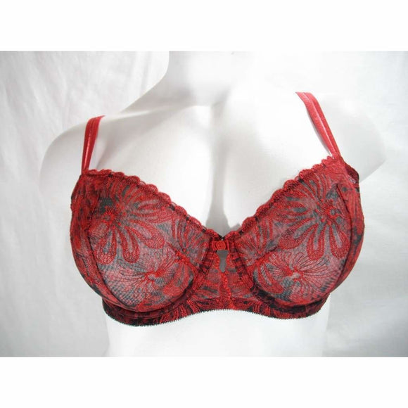 Paramour 115009 Ellie Demi Unlined Semi Sheer Lace UW Bra 42DD Red Japanese Blossoms - Better Bath and Beauty
