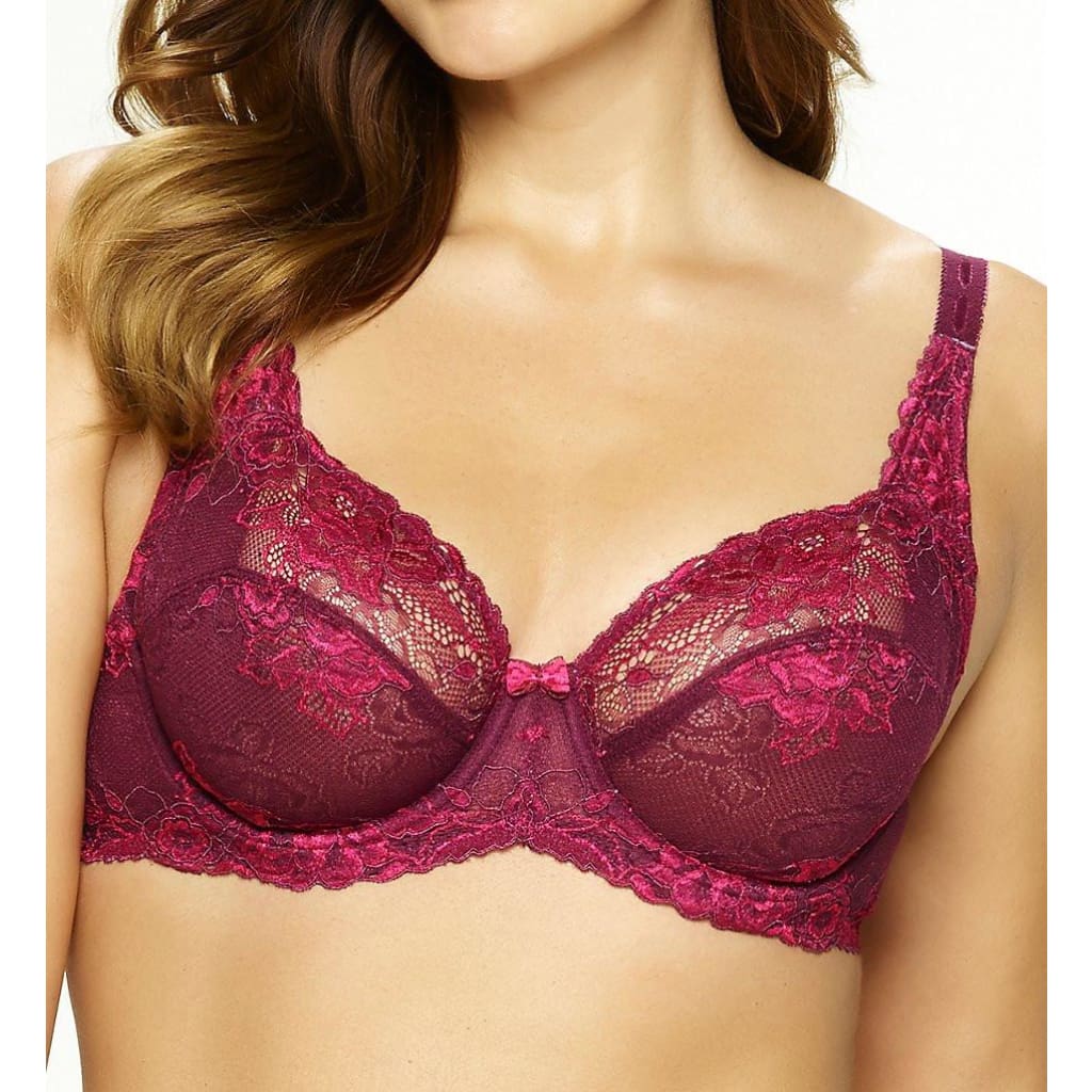 Women's Bra Full Coverage Jacquard Non Padded Lace Sheer Underwire Plus Size  Bra (Color : Vermilion, Size : 42D) at  Women's Clothing store