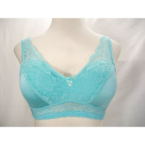 Rhonda Shear Satin & Lace Padded Divided Cup Wire Free Bra SMALL Aqua Blue - Better Bath and Beauty