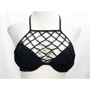 Shade & Shore Fishnet High Neck Halter Underwire Bikini Swim Suit Top 34C Black - Better Bath and Beauty
