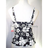Tropical Escape Deep Plunge Ruffled Tankini Top Swim Suit 10 Black Floral NWT - Better Bath and Beauty