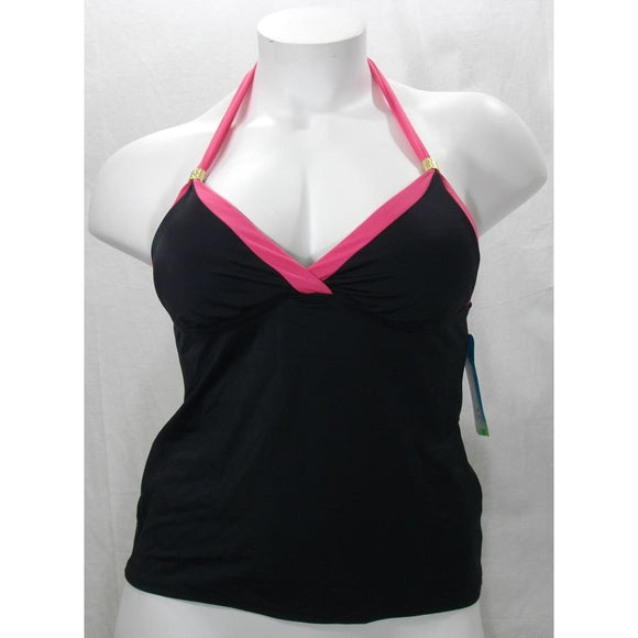 Tropical Escape Halter Tankini Swim Suit Top Size 8 Black Onyx & Pink NWT - Better Bath and Beauty