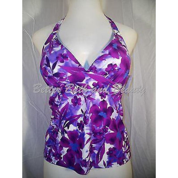 Tropical Escape Halter Tankini Swim Suit Top Size 8 Purple Floral NWT - Better Bath and Beauty