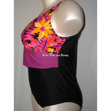 Tropical Escape Plus Size Crossover Neckline One-Piece Swim Suit 20W Pink Floral - Better Bath and Beauty